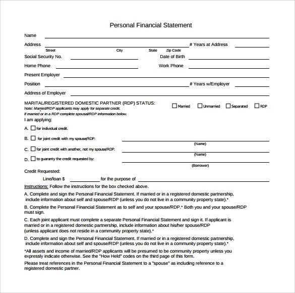 Blank Personal Financial Statement Personal Financial Statement form 14 Free Samples