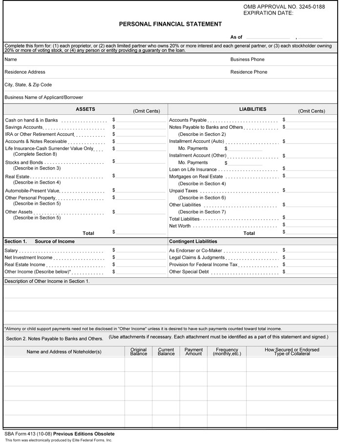 Blank Personal Financial Statement Personal Financial Statement form 5 Printable formats