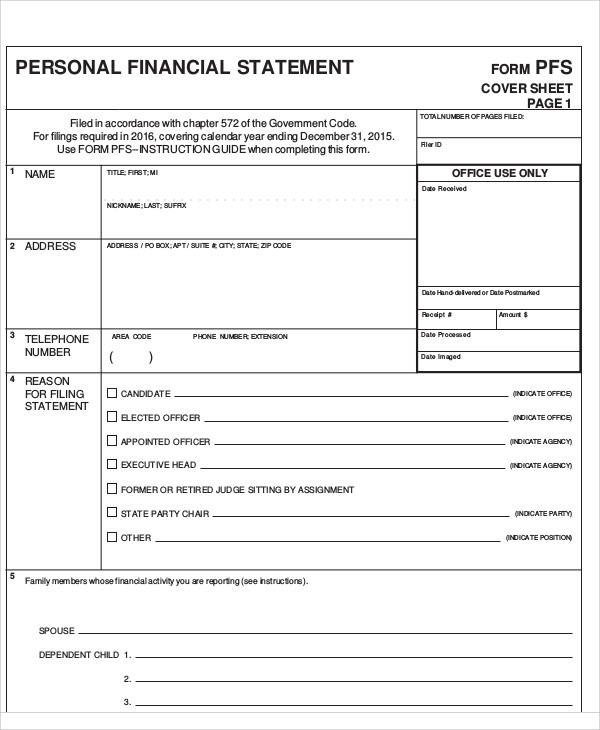 Blank Personal Financial Statement Statement form