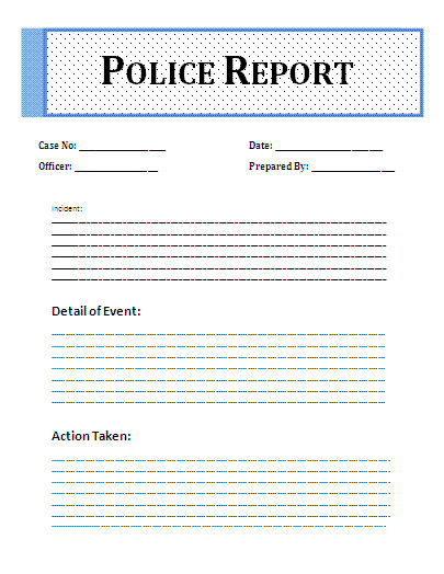 Blank Police Report Template Free Printable Police Report Template form Generic