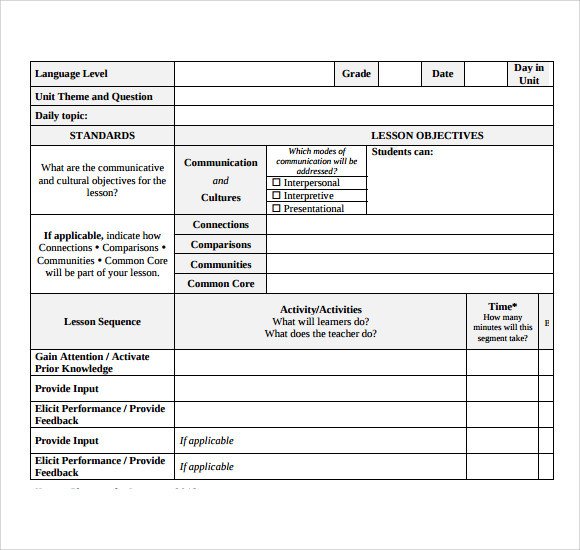 Blank Preschool Lesson Plan Template Sample Blank Lesson Plan 10 Documents In Pdf