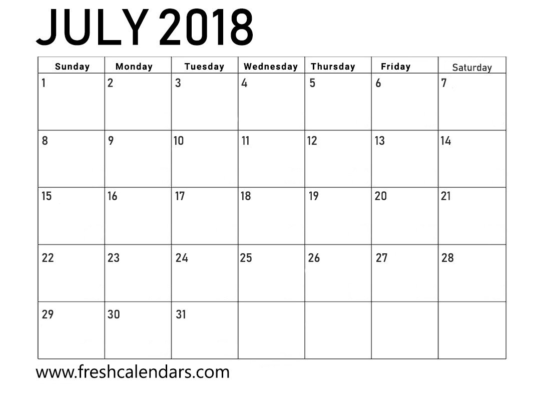 Blank Printable Calendar Template July 2018 Calendar Printable Fresh Calendars