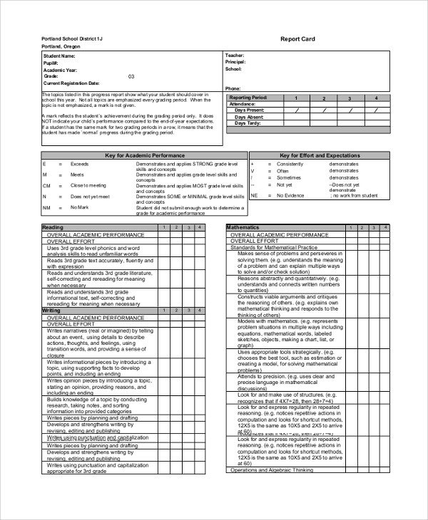 Blank Report Card Template Sample Report Card 7 Documents In Pdf Word