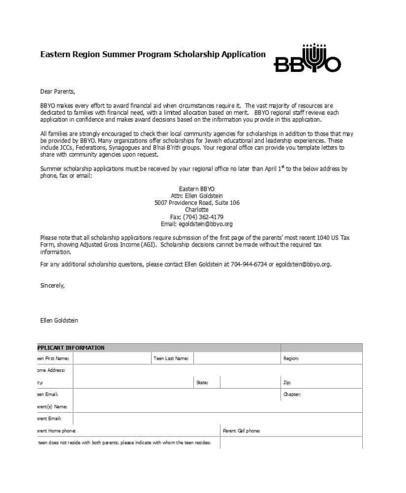 Blank Scholarship Application Template Blank Scholarship Application Template
