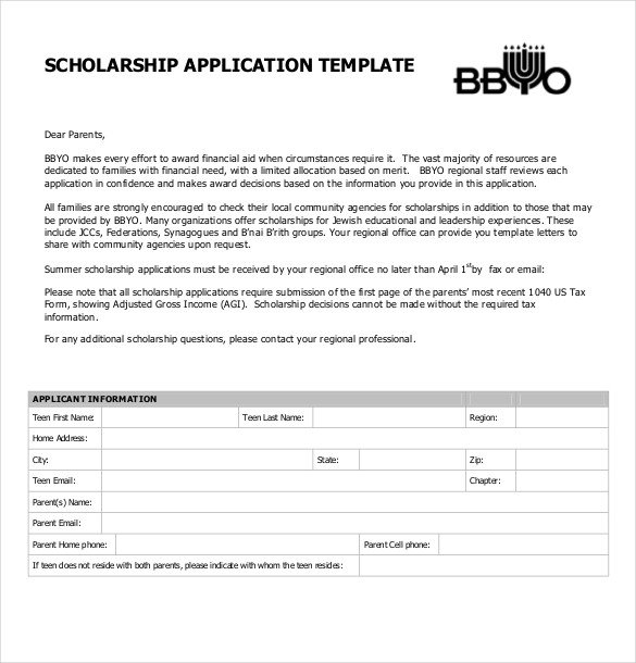 Blank Scholarship Application Template Scholarship Application Template – 10 Free Word Pdf
