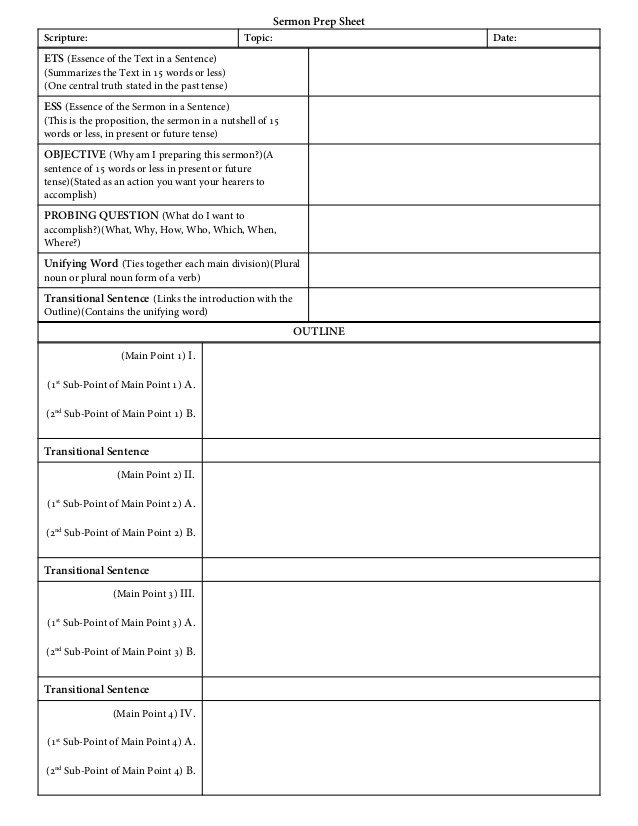 Blank Sermon Outline Template Sermon Preparation form