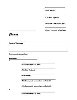 Blank Simple Resume Template A Fill In the Blank Resume Template by Katie Allen