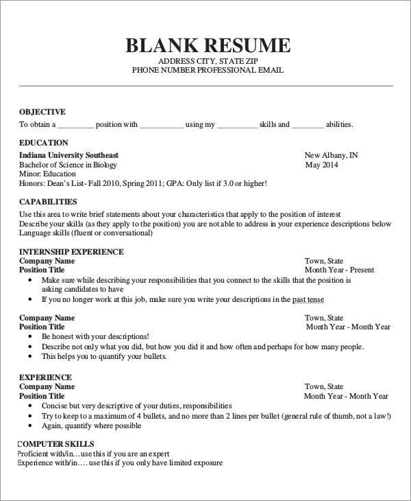Blank Simple Resume Template Free Blank Resume Templates for Microsoft Word Image