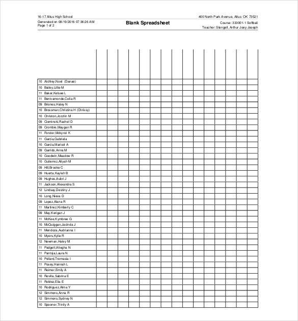 Blank Spreadsheet to Print 13 Blank Spreadsheet Templates Pdf Doc