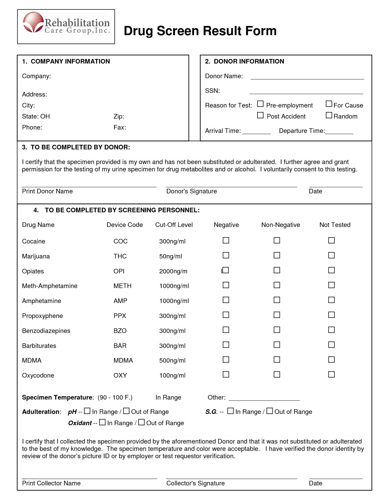 Blank Std Test Results form Drug Test Results form Template