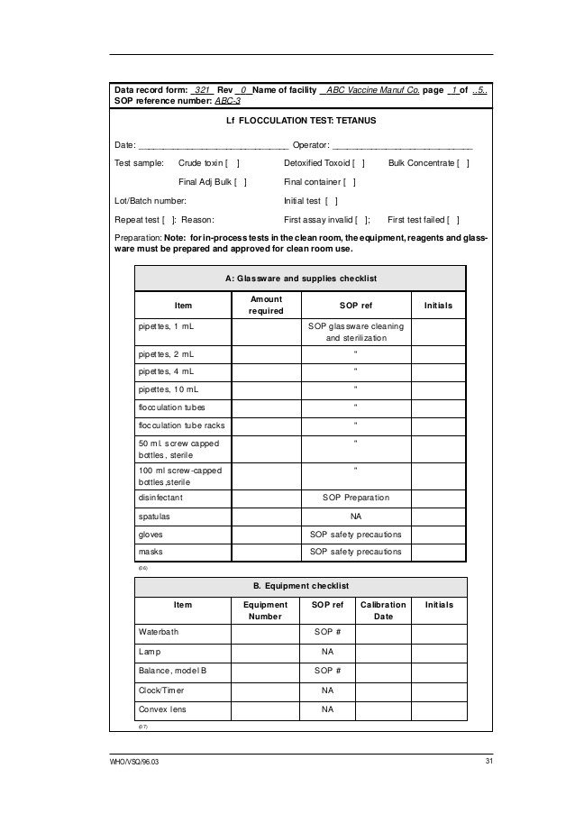 Blank Std Test Results form who Gmp