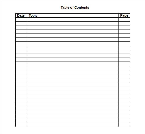 Blank Table Of Contents 24 Table Of Contents Pdf Doc