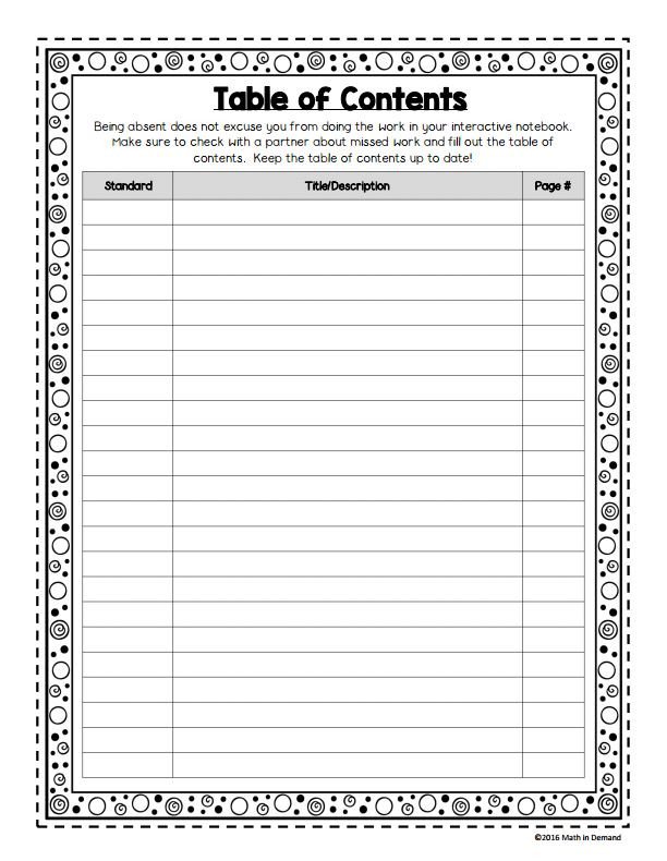 Blank Table Of Contents Blank Table Contents Layout