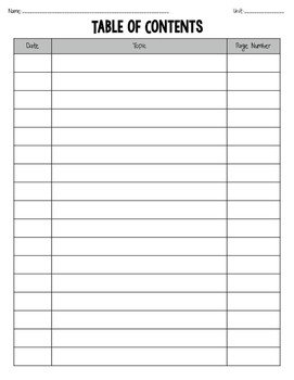 Blank Table Of Contents Blank Table Of Contents Page by Lauren Chrisman