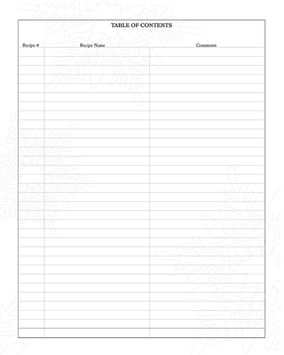 Blank Table Of Contents Holiday Recipe Table Of Contents
