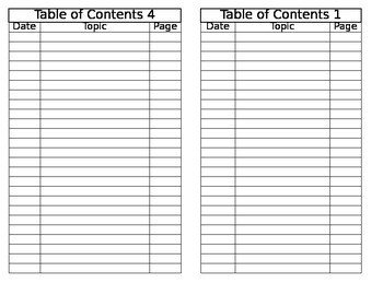 Blank Table Of Contents Interactive Journal Table Of Contents by Mrs Reeses Pieces