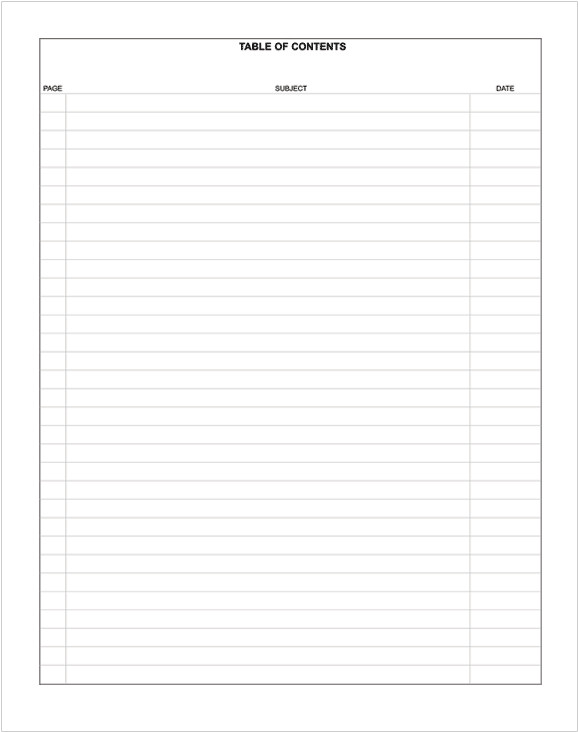 Blank Table Of Contents Meeting Book Table Of Contents