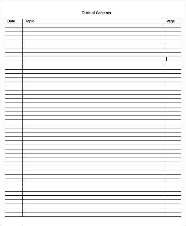 Blank Table Of Contents Sample Blank Table Template 7 Free Documents Download