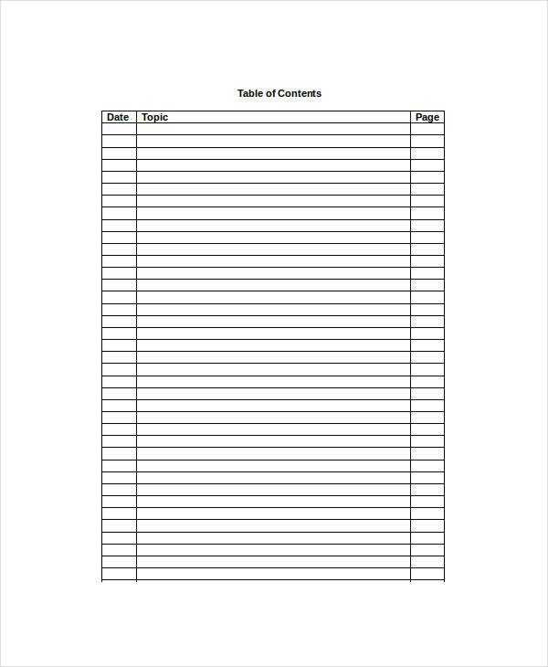 Blank Table Of Contents Table Content 10 Free Word Documents Download