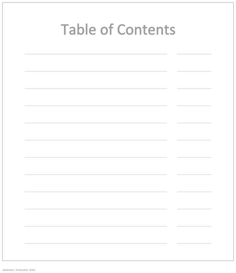 Blank Table Of Contents Table Contents Template
