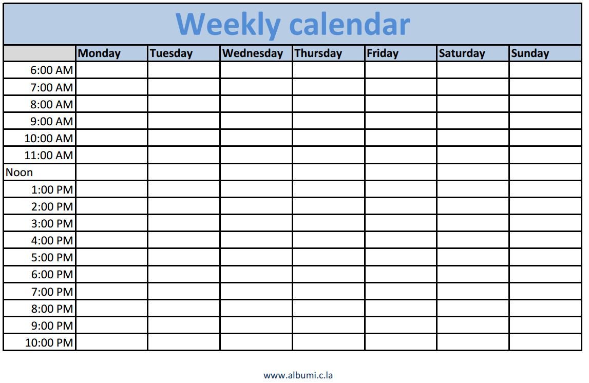 Blank Weekly Calendar Template Weekly Calendars with Times Printable