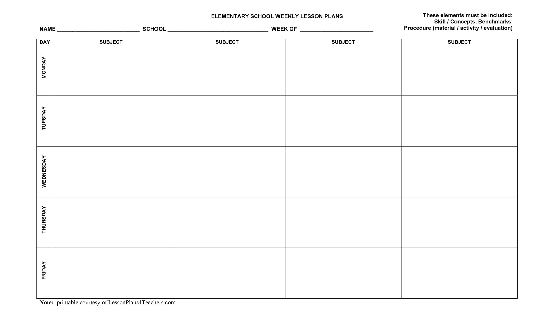 Blank Weekly Lesson Plan Template Blank Weekly Lesson Plan Templates Mqfotfas