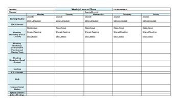 Blank Weekly Lesson Plan Template E Page Weekly Lesson Plan Template Horizontal by John