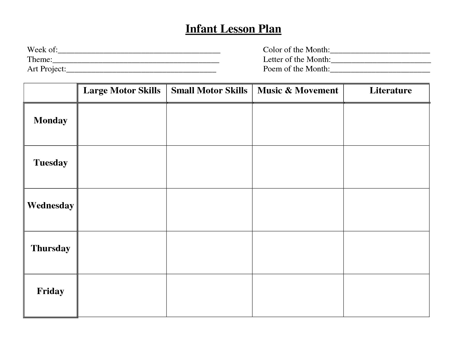 Blank Weekly Lesson Plan Template Infant Blank Lesson Plan Sheets