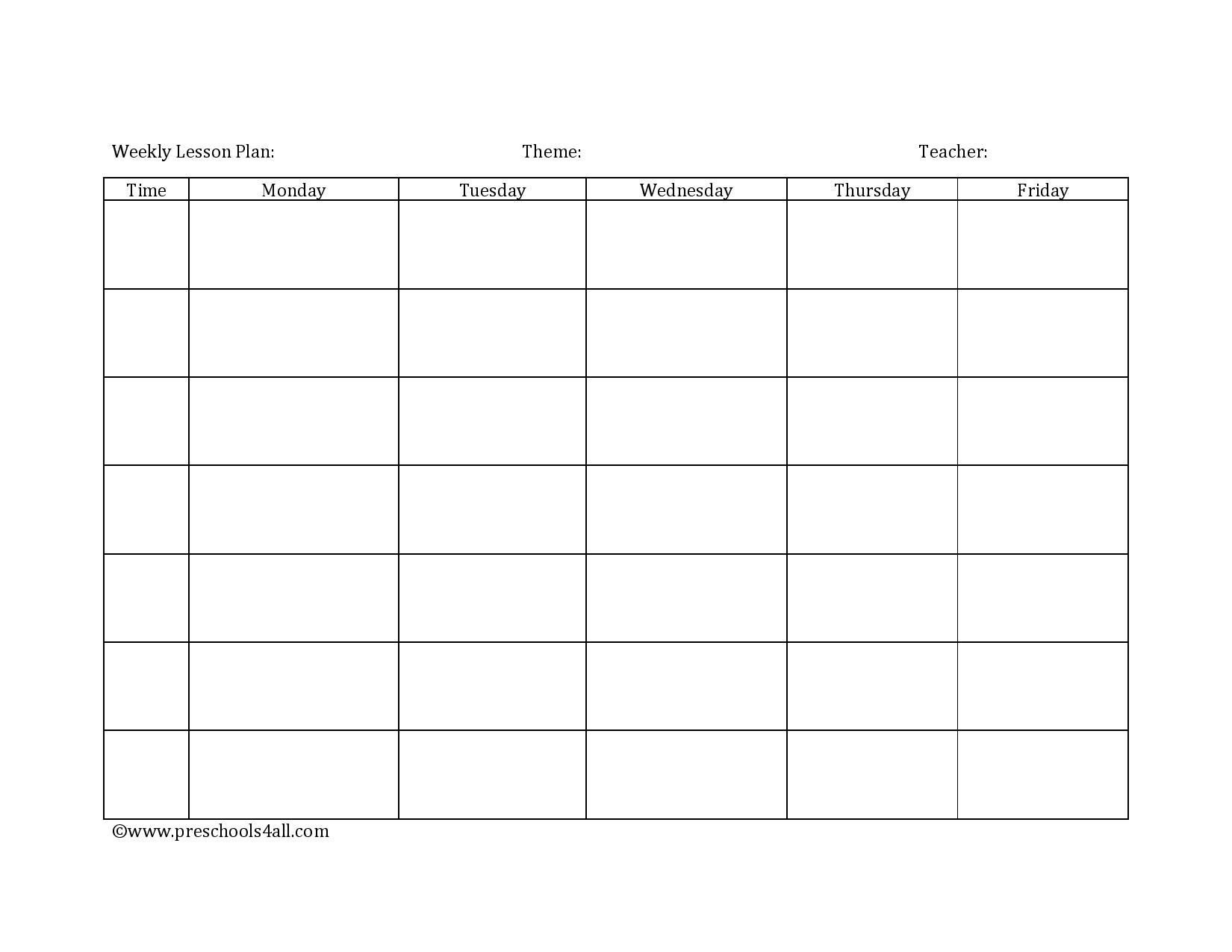 Blank Weekly Lesson Plan Template Preschool Lesson Plan Template Lesson Plan Book Template