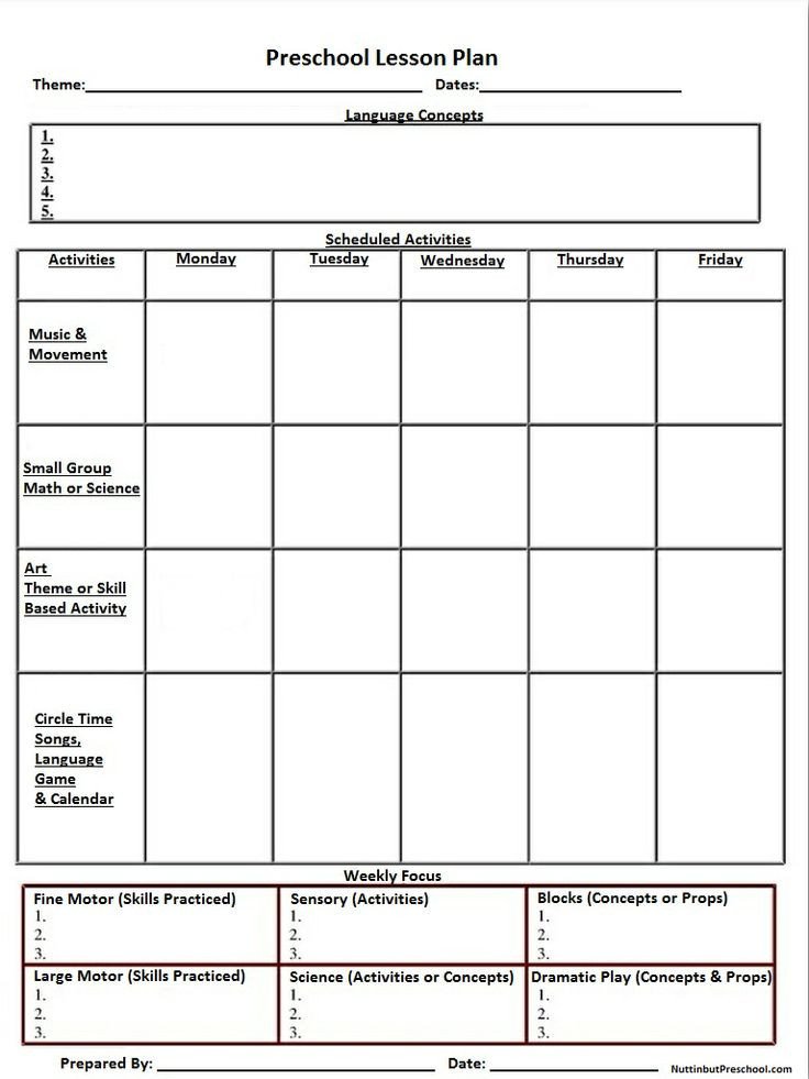 Blank Weekly Lesson Plan Template Printable Lesson Plan Template Nuttin but Preschool
