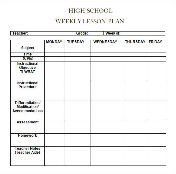 Blank Weekly Lesson Plan Template Sample Weekly Lesson Plan 7 Documents In Word Excel Pdf