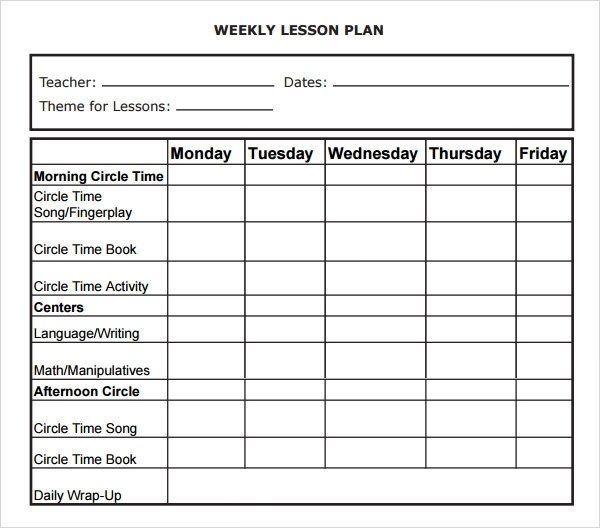 Blank Weekly Lesson Plan Template Weekly Lesson Plan 8 Free Download for Word Excel Pdf