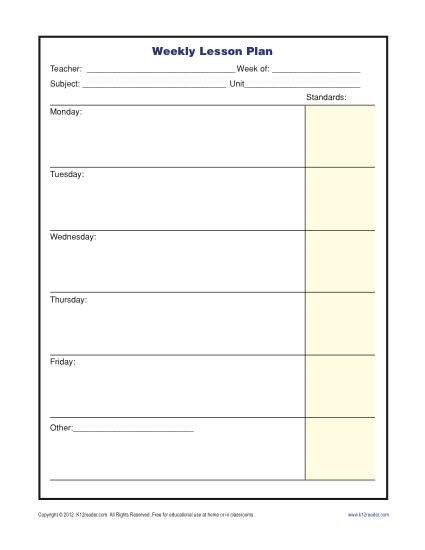 Blank Weekly Lesson Plan Template Weekly Lesson Plan Template with Standards Elementary