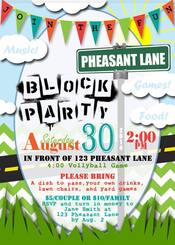Block Party Invitation Template Neighborhood Block Party Personalized by Shimmerandsmudge