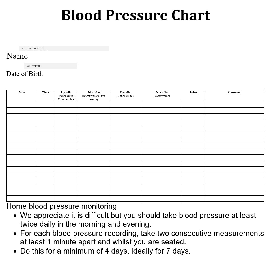 Blood Pressure Chart Printable 19 Blood Pressure Chart Templates Easy to Use for Free