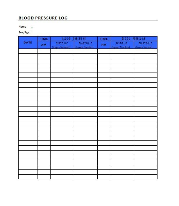 Blood Pressure Chart Template 30 Printable Blood Pressure Log Templates Template Lab