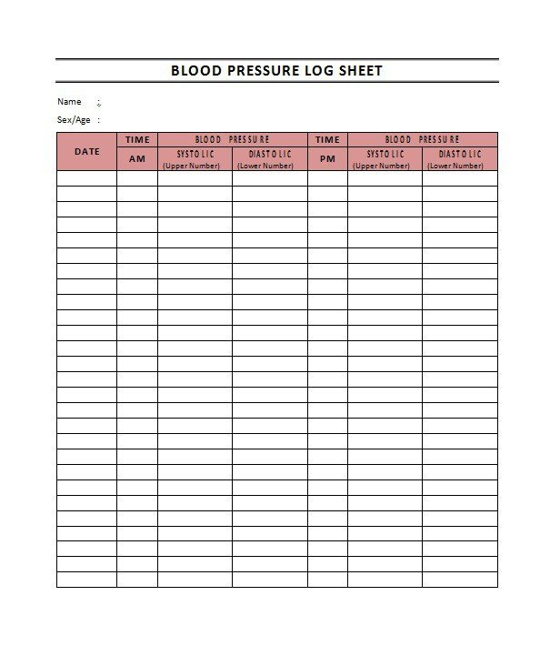 Blood Pressure Log Printable 30 Printable Blood Pressure Log Templates Template Lab