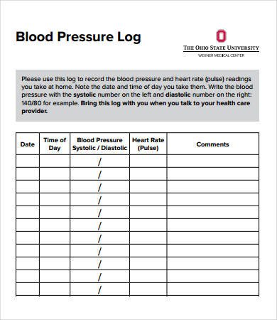 Blood Pressure Logs Template Sample Blood Pressure Log 7 Free Pdf Download Documents