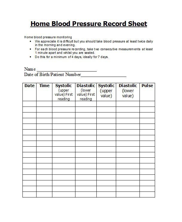 Blood Pressure Recording Chart 30 Printable Blood Pressure Log Templates Template Lab