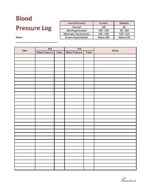 Blood Pressure Recording Chart Blood Pressure Log Printable Pdf Download