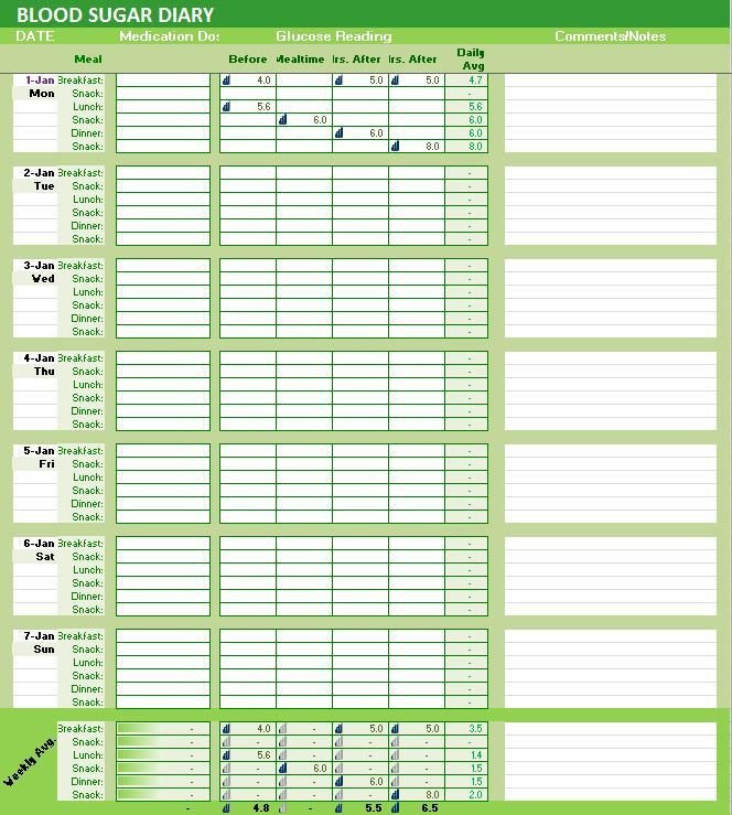 Blood Sugar Log Excel Blood Sugar Diary Excel Template Glucose Levels Tracker