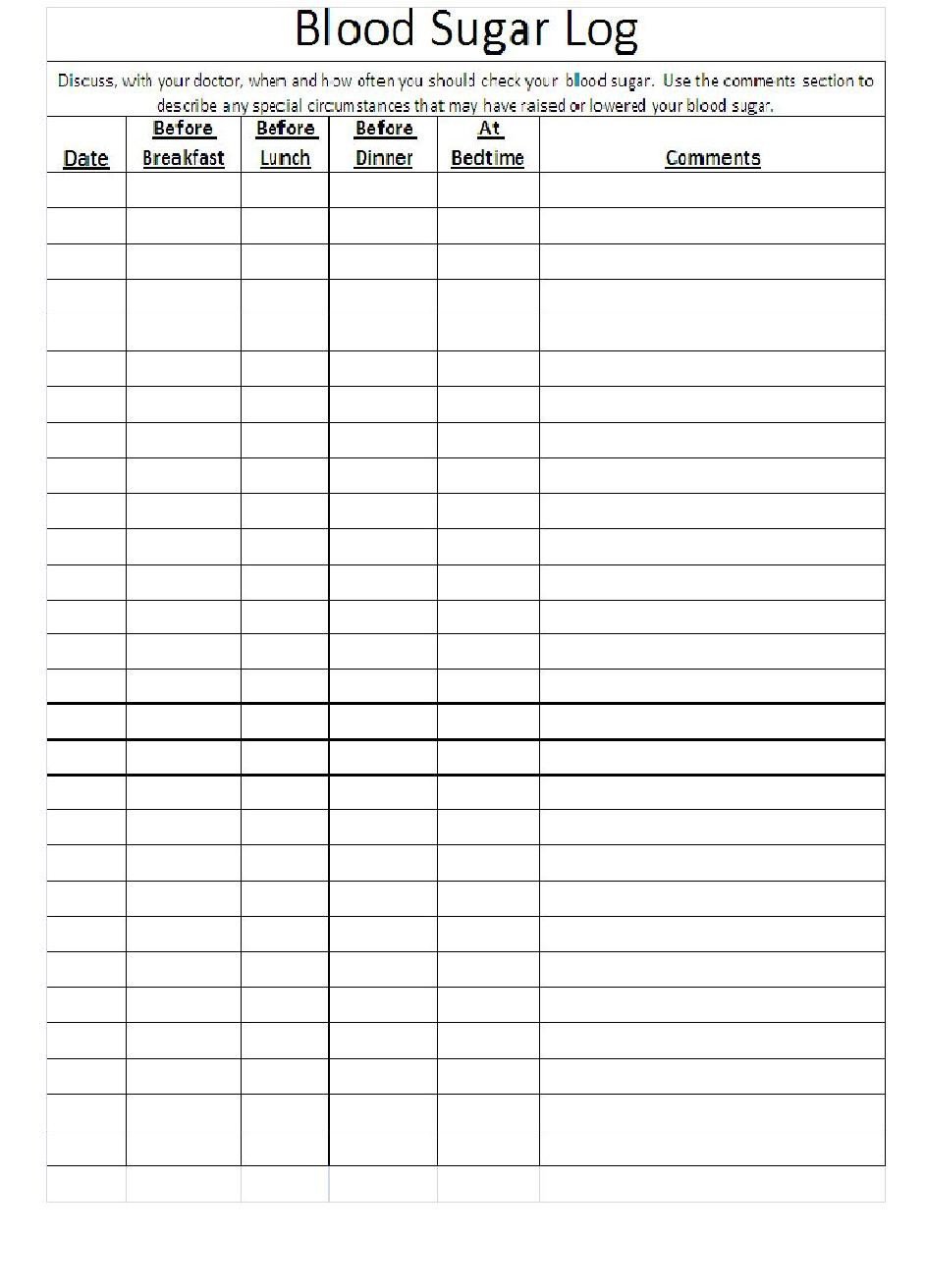 Blood Sugar Log Template for Patients – People S Health Centers