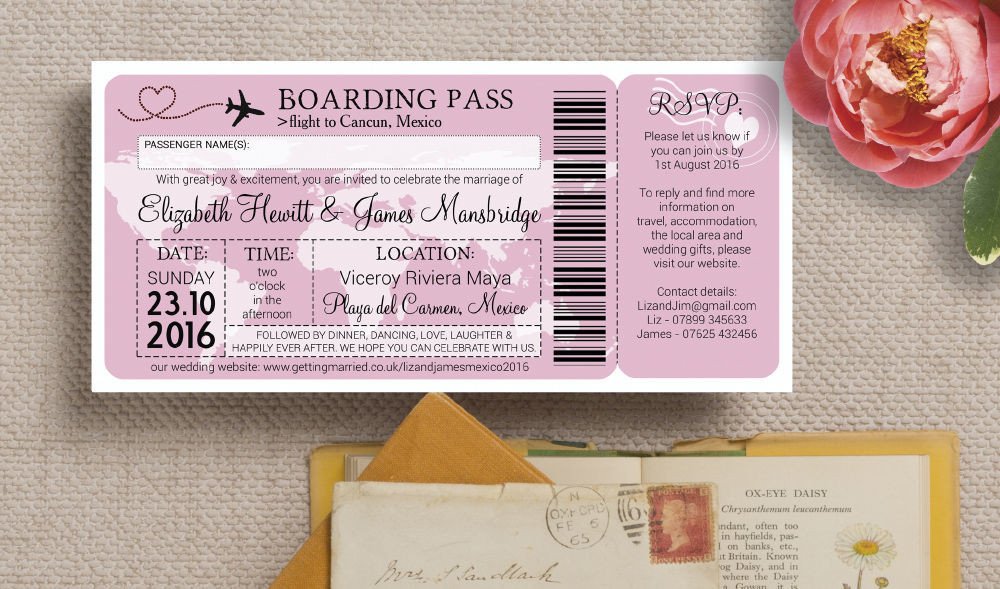 Boarding Pass Wedding Invitations Airline Boarding Pass Travel themed Wedding Invitation