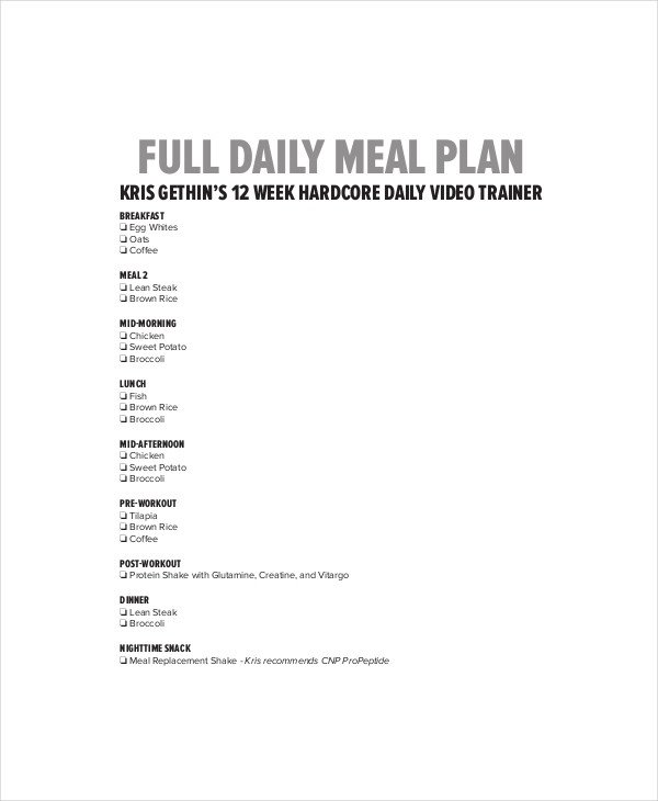 Bodybuilding Meal Planner Template 14 Daily Menu Planner Template Ai Psd Google Docs