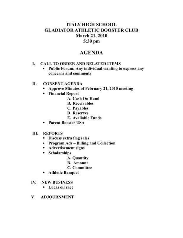 Booster Club Meeting Minutes Template 24 Of Booster Club Agenda Template