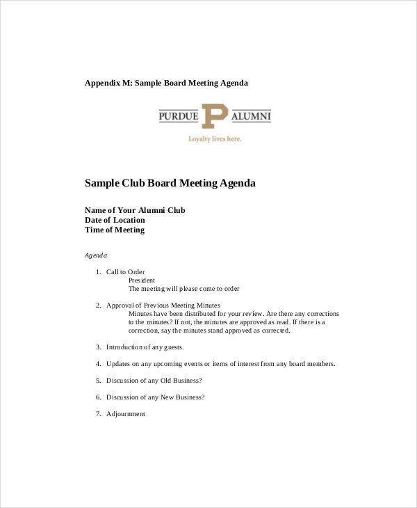 Booster Club Meeting Minutes Template Club Meeting Agenda Template 7 Free Word Pdf Documents