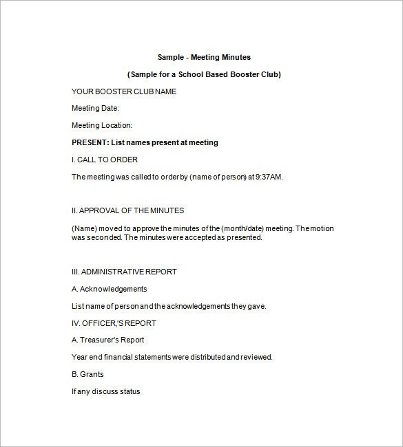 Booster Club Meeting Minutes Template Meeting Minutes Template – 36 Free Word Excel Pdf