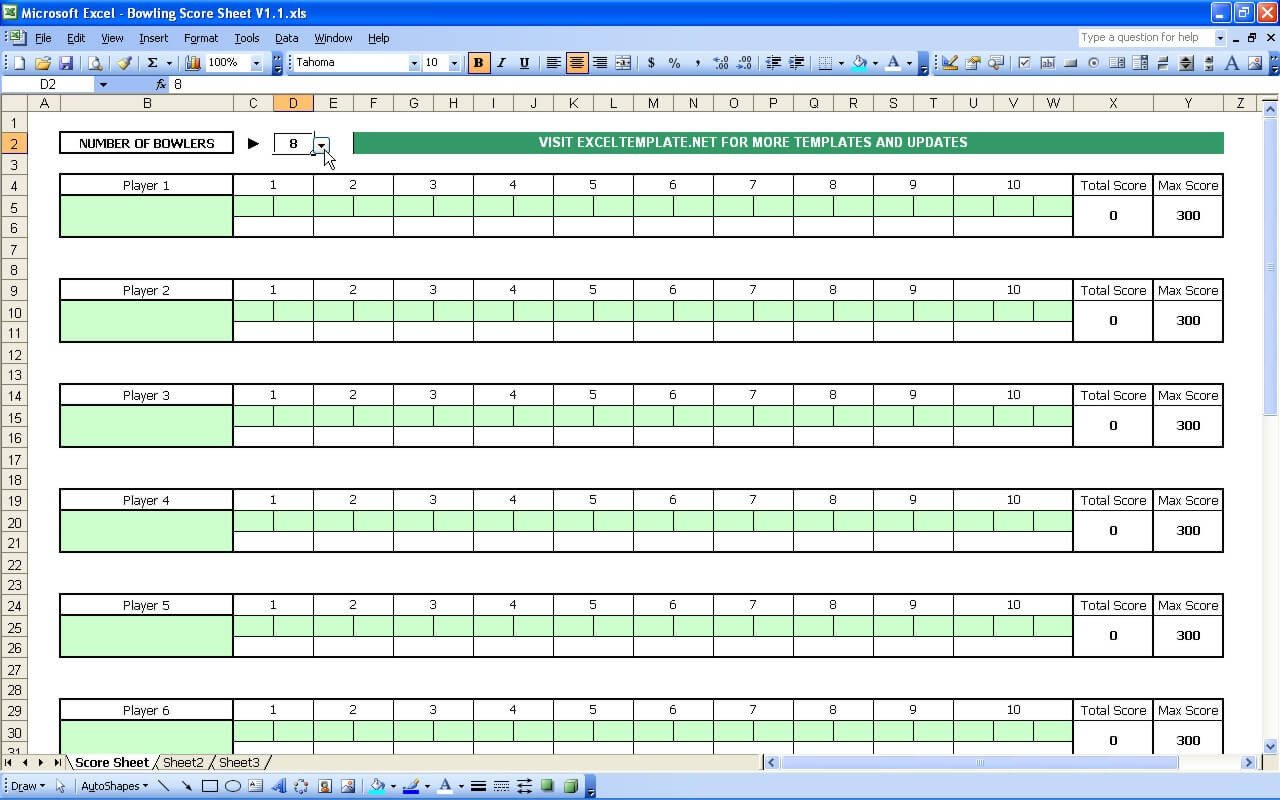 Bowling Score Sheet Excel Bowling Score Sheet