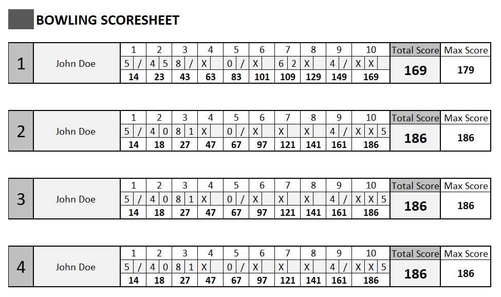 Bowling Score Sheet Excel Excel Templates Excel Spreadsheets