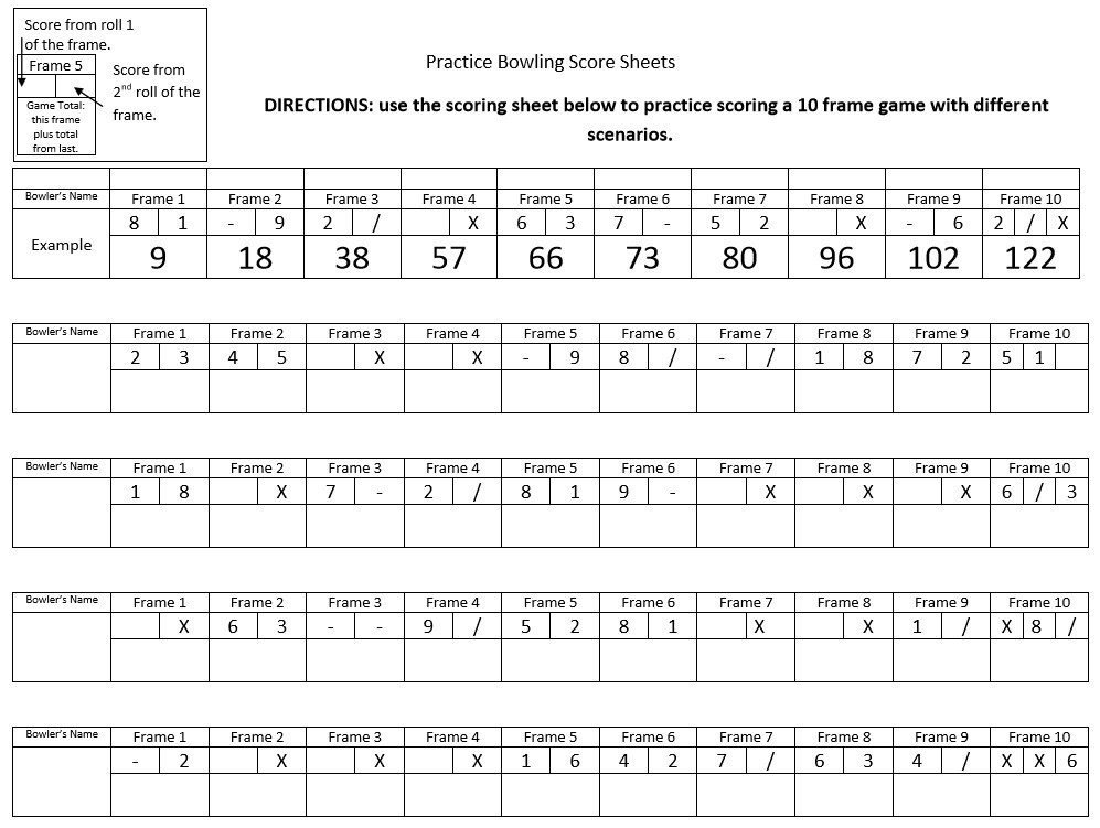 Bowling Score Sheet Excel Simple Printable Bowling Score Sheet with Pins Excel